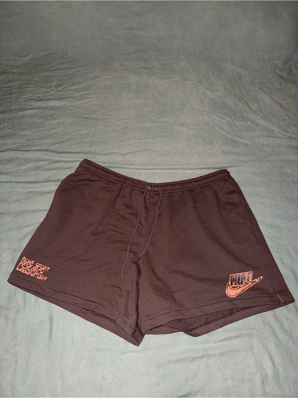 Nike Mens Brown Athletic Shorts with Orange Logo